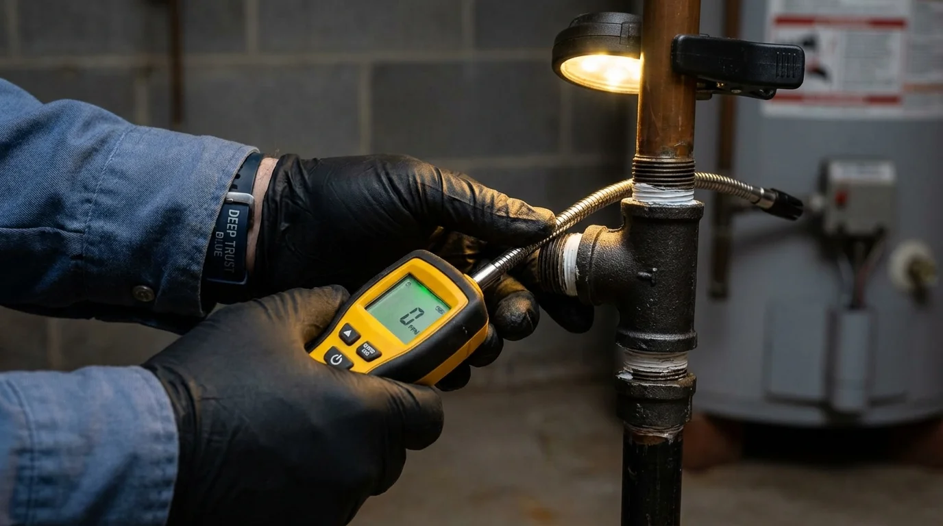 Gas leak detection with electronic sniffer by Johns Plumbing LLC in Saint Albans